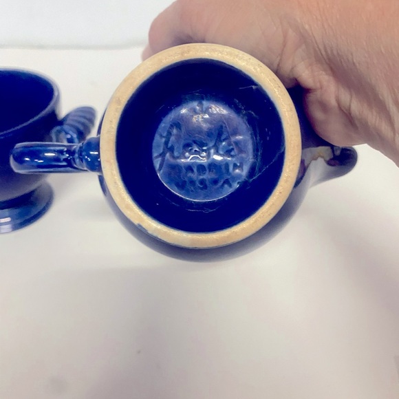 Vintage Fiesta Ring Creamer With Handle  , & Sugar Bowl . Cobalt Blue - Picture 8 of 14